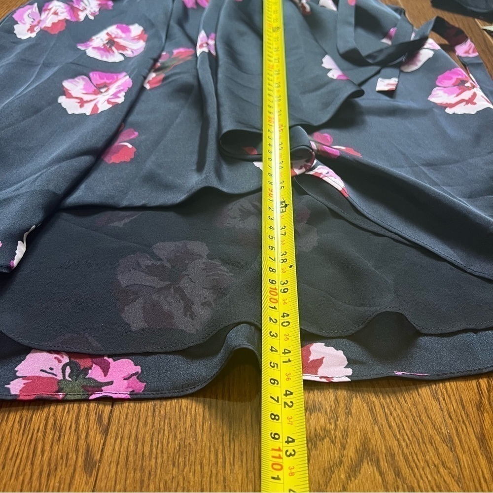 [NWT] Joie Navy Pink Floral Print Silky Satin Wrap Long Sleeve Midi Dress - Sz S - Picture 14 of 15